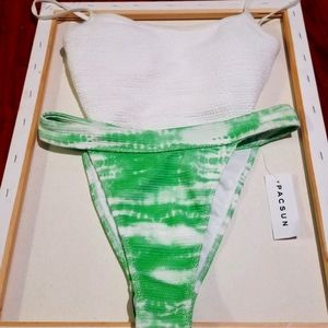 Pacsun - Bikini, Size - Small, Color - white top with white and green bottom.